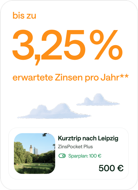 Der aktuelle Zinsertrag wird in Prozent ausgewiesen. Einblick in die Evergreen-App im Bereich Zinspocket.
